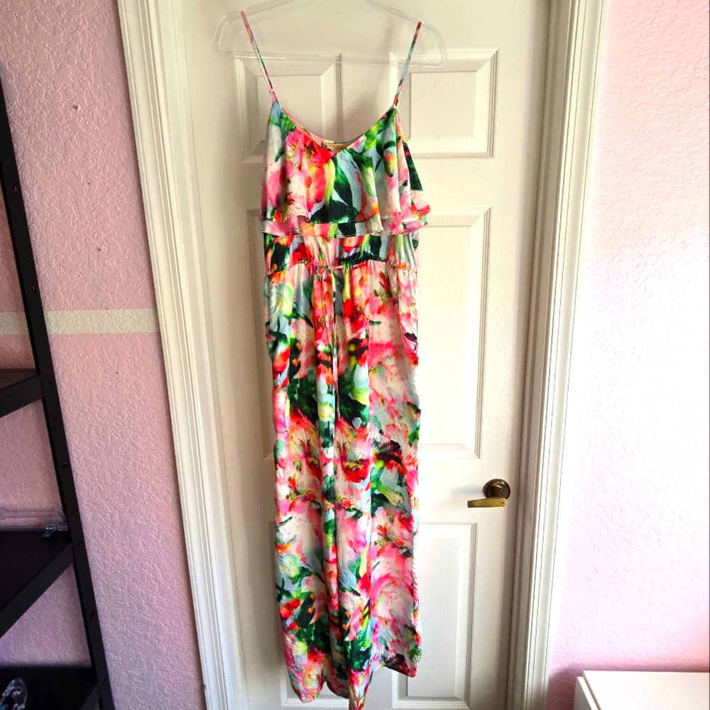 Anthropologie Fleur Wood Ikebana Floral Silk Jumpsuit Romper Size M Party